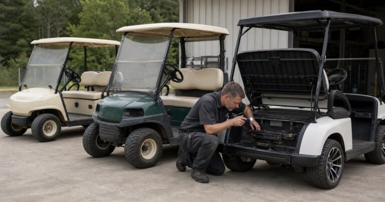 Técnico comparando tres generaciones de buggies para identificar diferencias de chasis y carrocería