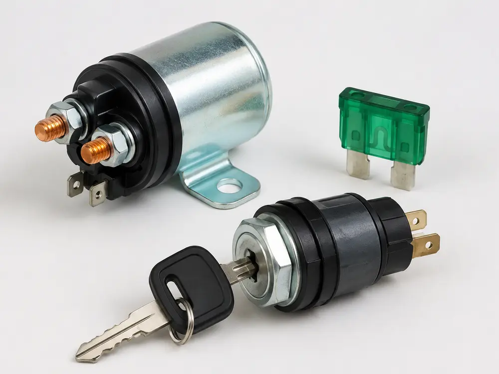 Solenoide, fusible y llave de contacto